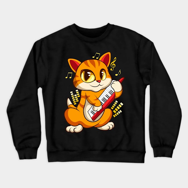 Cute Musician Cat Kitty Playing Guitar Crewneck Sweatshirt by theperfectpresents